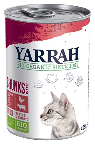 YARRAH Bio Katzenfutter Bröckchen Huhn und Rind 405g, 12er Pack (12 x 405 g)