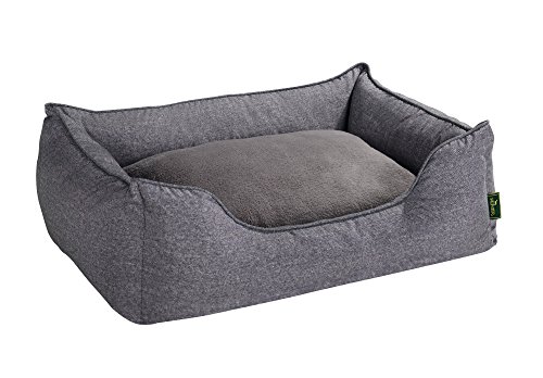 HUNTER Boston Hundesofa, Hundebett, Wendekissen mit Plüschbesatz,pflegeleicht, 120 x 80 cm, grau
