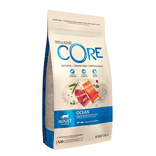 Wellness CORE Ocean Getreidefreies Katzenfutter Trocken, Hoher Fleischanteil, Lachs und Thunfisch,...