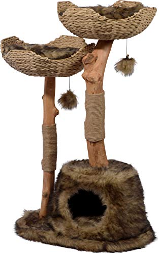 Design-Kratzbaum 'Tony' mit Naturstämmen und Spielball, Katzenmöbel mit Katzenhöhle und zwei...