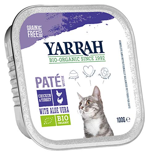 Yarrah Pate Huhn Truthahn Aloe Vera 100g Bio Katzenfutter, 16er Pack (16 x 100g)