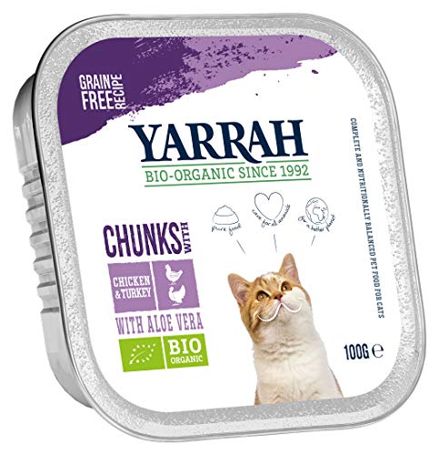 Yarrah Bröckchen Huhn Truthahn 100g Bio Katzenfutter, 16er Pack (16 x 0.1 kg)