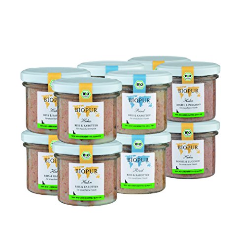 BIOPUR Bio Gemischtes Hundefutter 12x100g [Premium Nassfutter] - 100% Bio Qualität -...