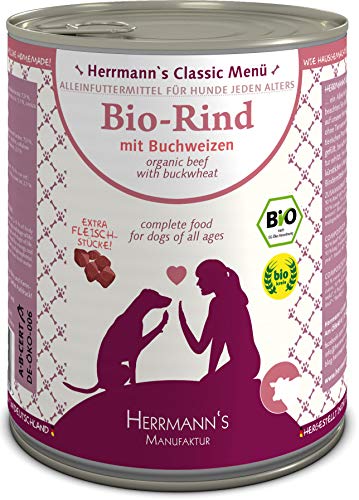 Herrmanns Bio Hundefutter Rind Menu 1 mit Buchweizen, Apfel, Birne 800 g, 6er Pack (6 x 800 g)