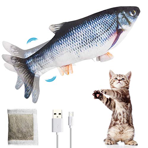 PiAEK Elektrisches Spielzeug Fisch, Katzen Interaktive Fisch Bewegung Katzenminzenspielzeug USB...