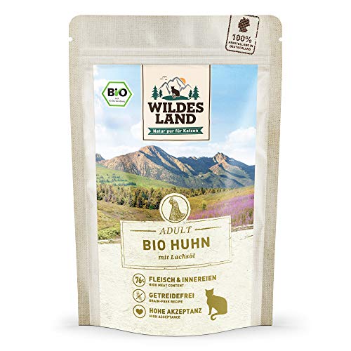 Wildes Land | Nassfutter für Katzen | Nr. 3 Huhn PUR | Bio | 12 x 85 g | Aus kontrolliertem...