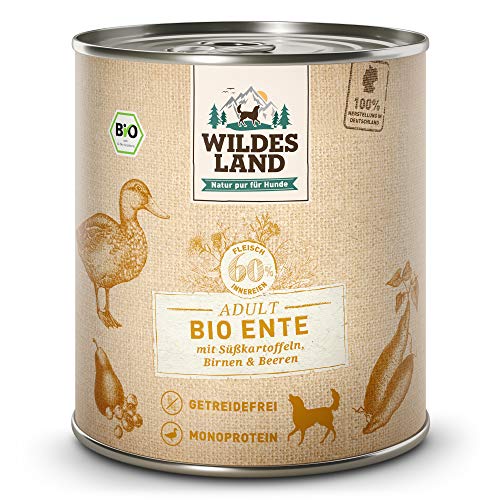 Wildes Land | Nassfutter für Hunde | Bio Ente | 6 x 800 g | Getreidefrei & Hypoallergen | Extra...